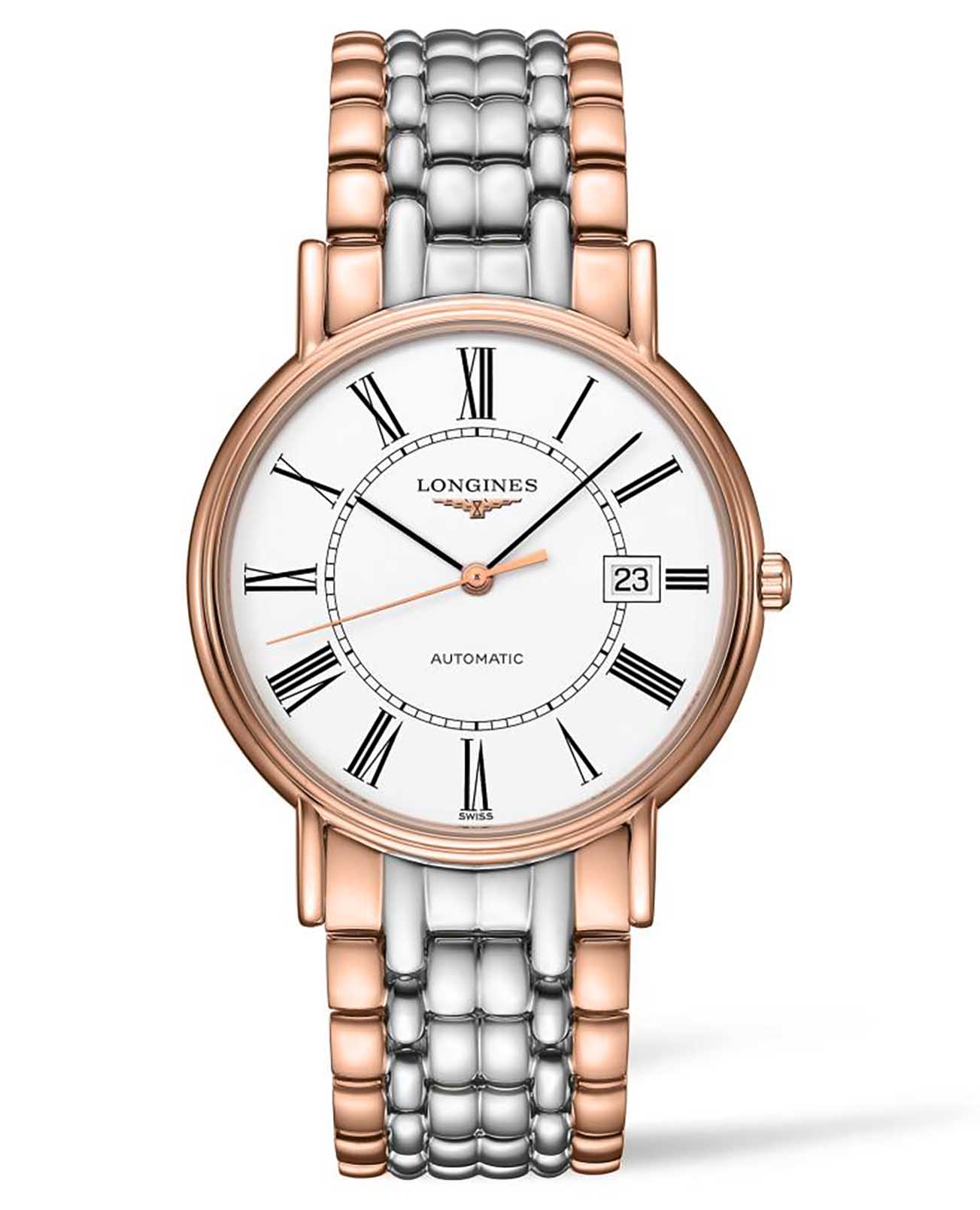 Longines Longines Presence L4.921.1.11.7  L49211117 механические женские часы белый циферблат, браслет сталь c pvd покрытием — вид спереди